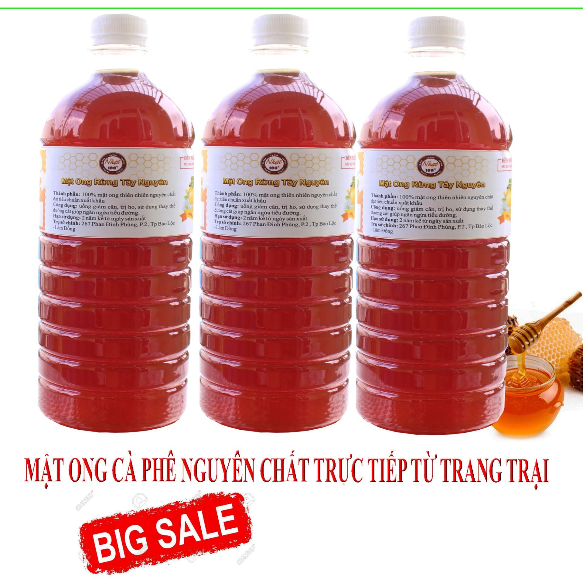 Bộ 3 Chai Mật Ong Nguyên Chất Rừng Tây Nguyên 1 Lít (Giá Gốc, Bao Đủ Lít)