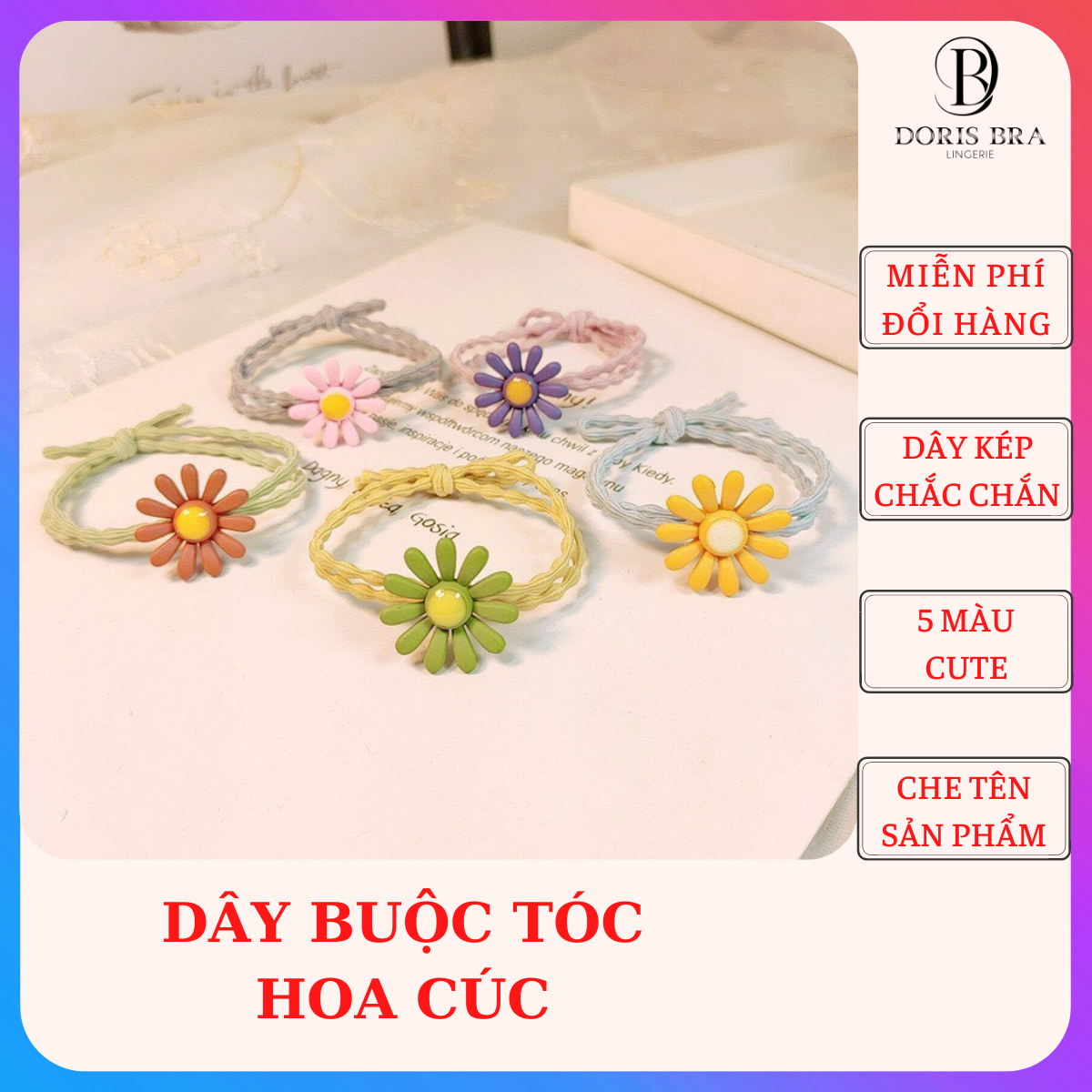 Dây buộc tóc, dây cột tóc thời trang đính hoa dễ thương cho nữ, chun buộc tóc cho bé gái - Doris.Bra