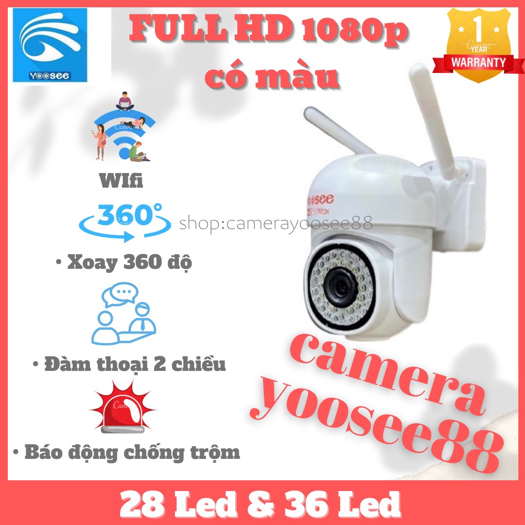 BẢO HÀNH 12 THÁNG Camera wifi YOOSEE ngoài trời full HD1080P đàm thoại 2 chiều xem đêm có màu 2 râu bắt sóng cực tốt.