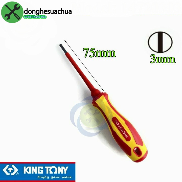 Vít dẹp cách điện kingtony 14720303 0.5mm x 3mm x 75mm cán đỏ - vàng