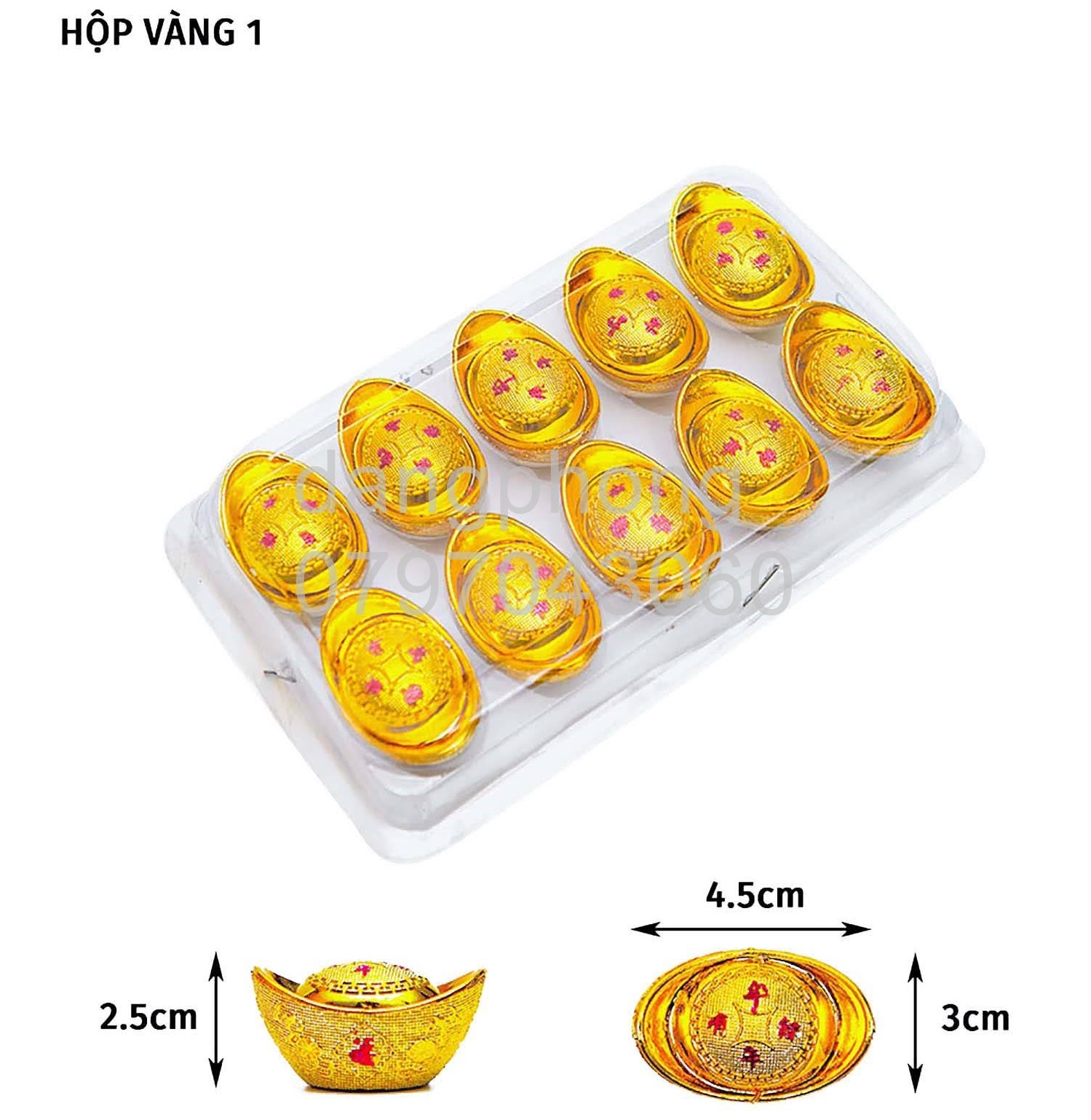 Hộp thỏi vàng 4,5 cm(10 thỏi),6 cm (6 thỏi) trưng thần tài ,tháp tỏi