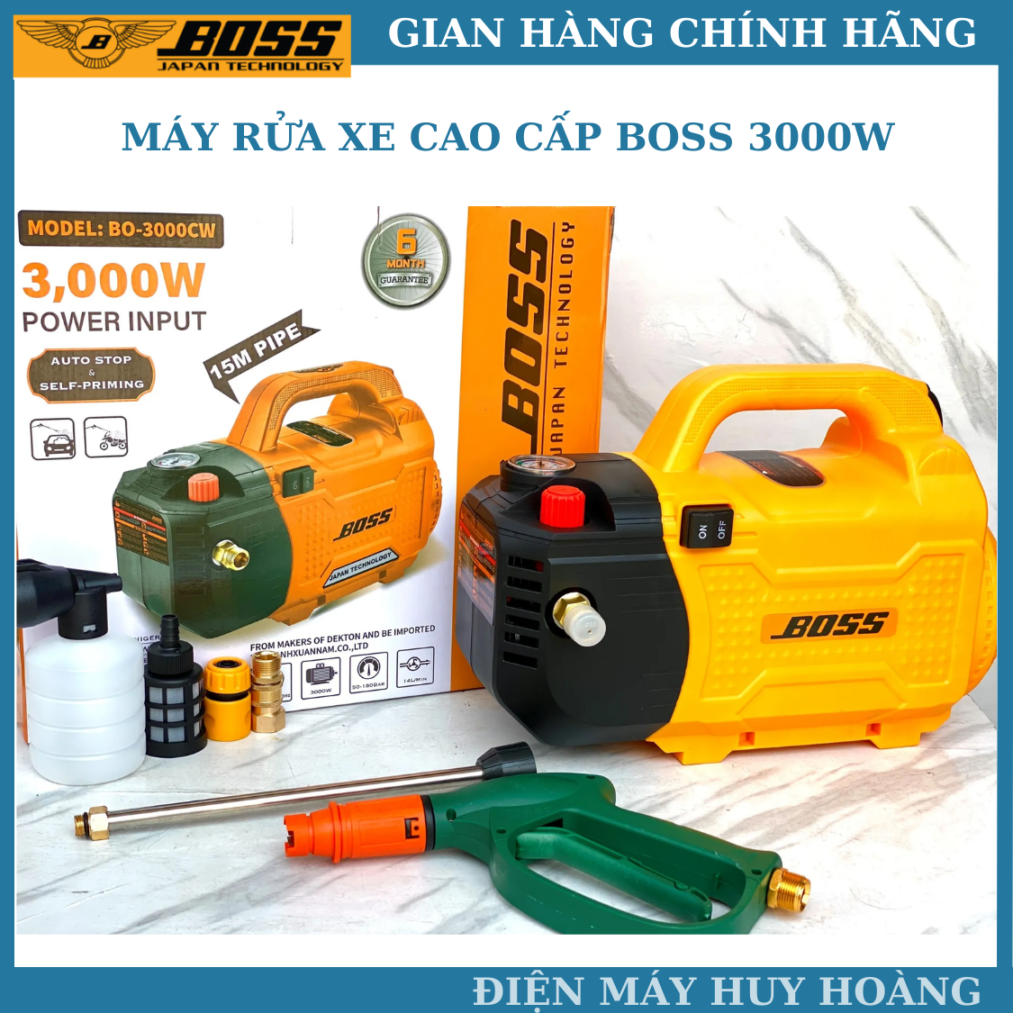 Máy rửa xe BOSS Nhật 3000W thế hệ mới - Máy rửa xe chuyên nghiệp giành cho gia đình, động cơ dây đồng 100%, mạnh mẽ nhất trong phân khúc máy rửa xe gia đình