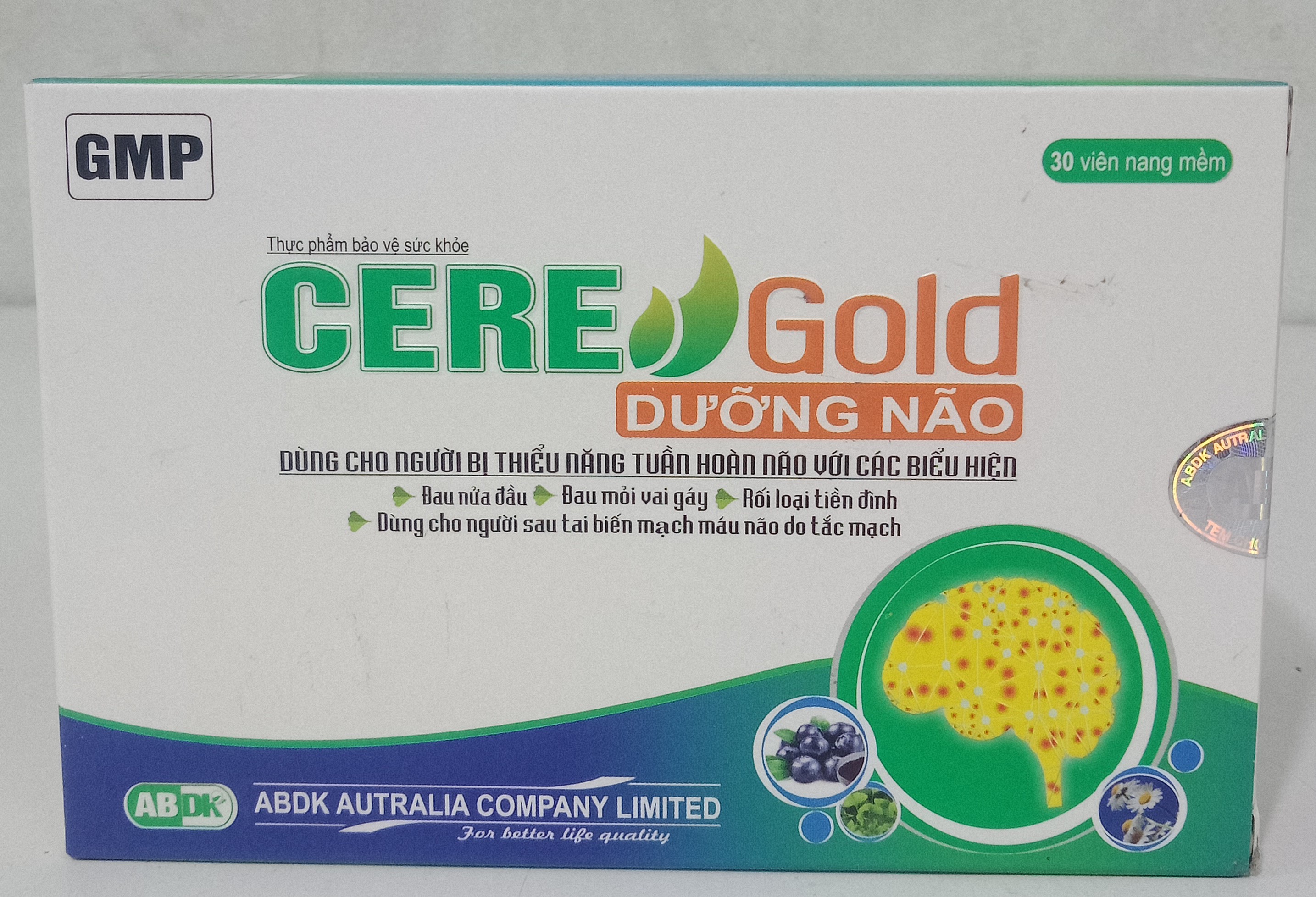 Thực phẩm bảo vệ sức khỏe Cere Gold Dưỡng Não hết đau đầu, đau mỏi vai gáy, rối loạn tiền đình  ( 30 viên/ hộp)