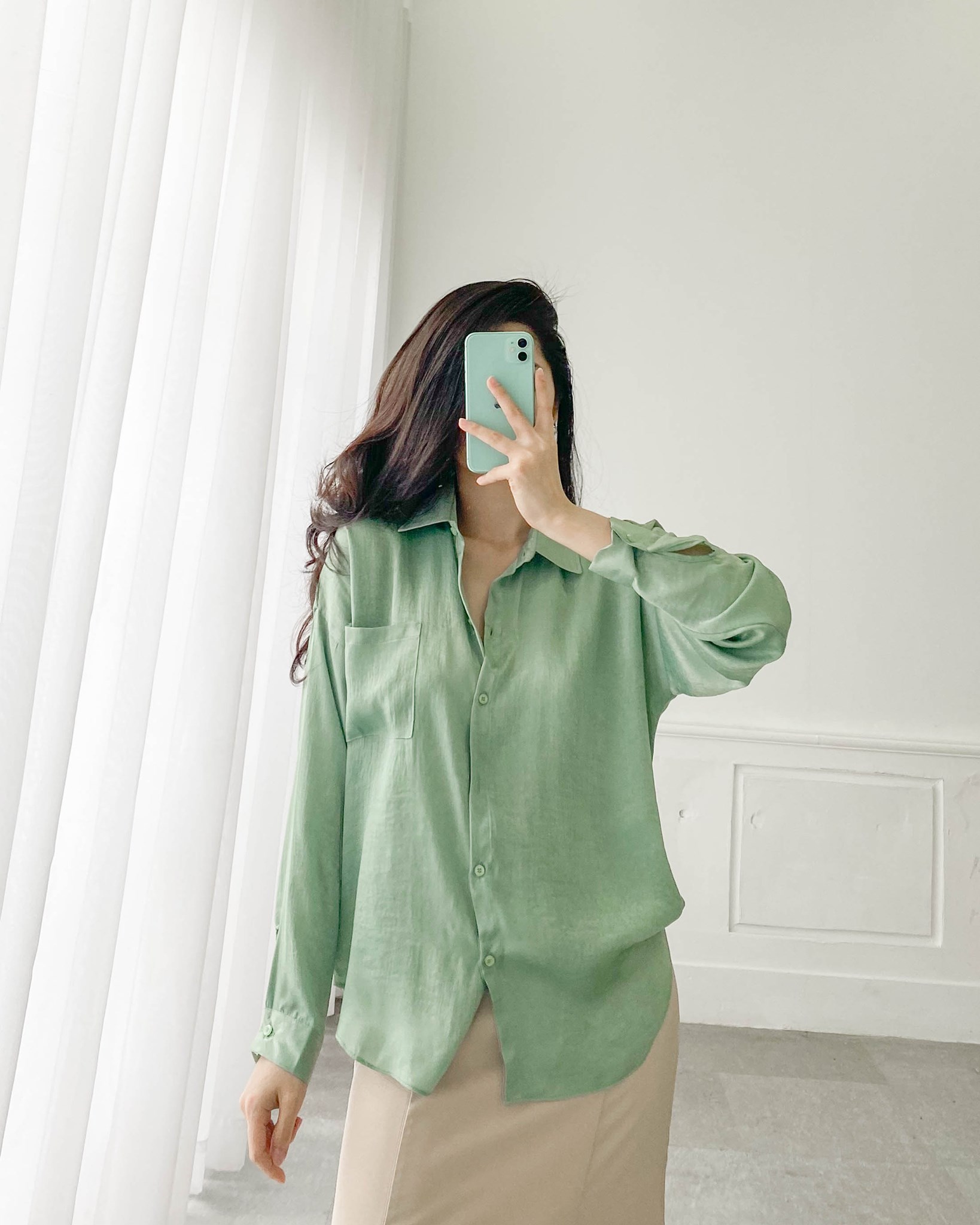 Ceci cela - áo sơ mi nữ lụa bóng silky nhẹ nhàng