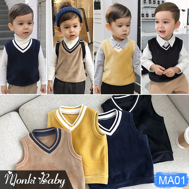 Áo gile nhung đẹp cho bé trai, bé gái, 4 mầu xinh dễ mặc, có size lớn | MA01