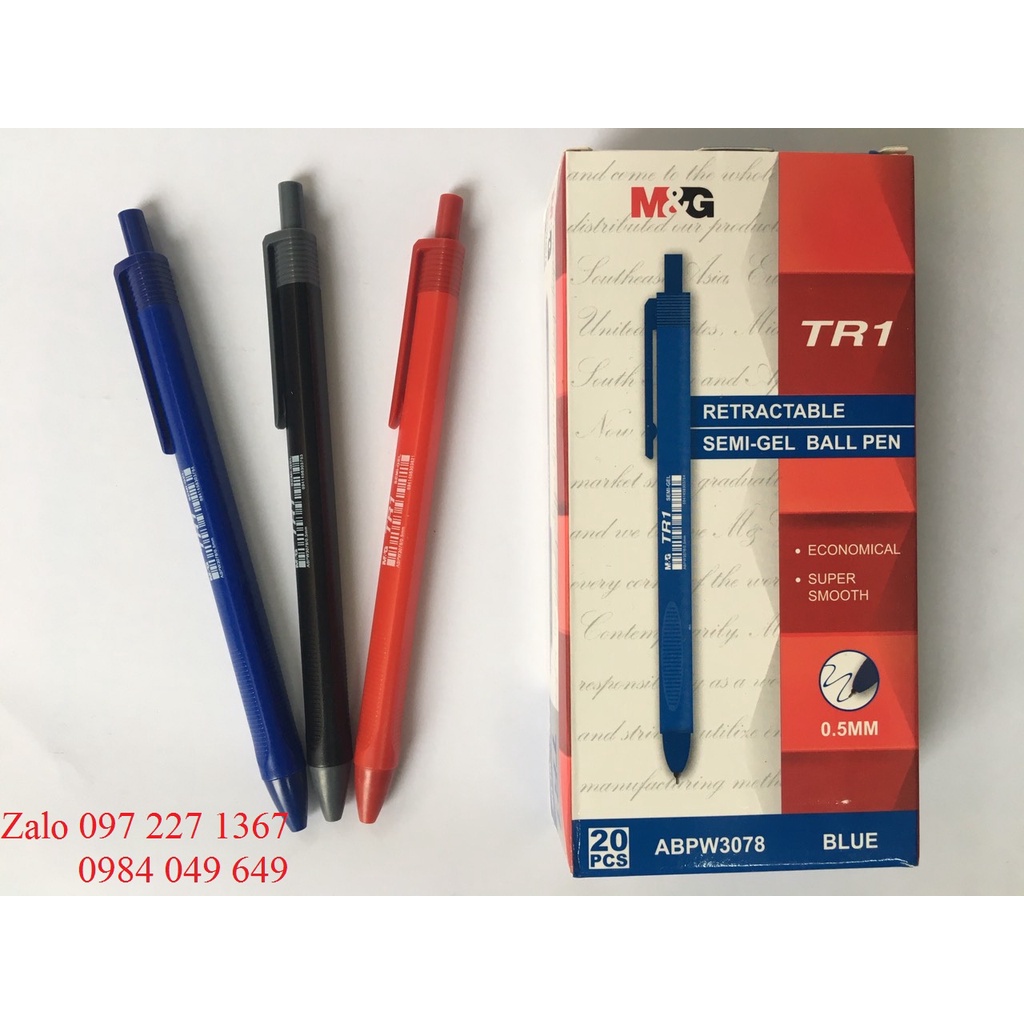 Hộp 20 chiếc bút bi mg tr1 ngòi 0.5mm xanh, đen, đỏ