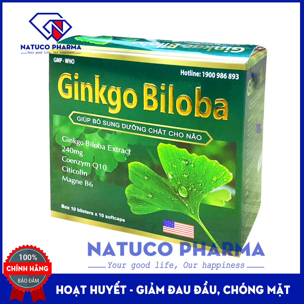 Viên uống Bổ não Ginkgo Biloba Green - với ginkgo biloba giúp hoạt huyết dưỡng não, giảm chóng mặt đau đầu, mất ngủ.ngăn ngừa cục máu đông sau tai biến - hộp 100 viên