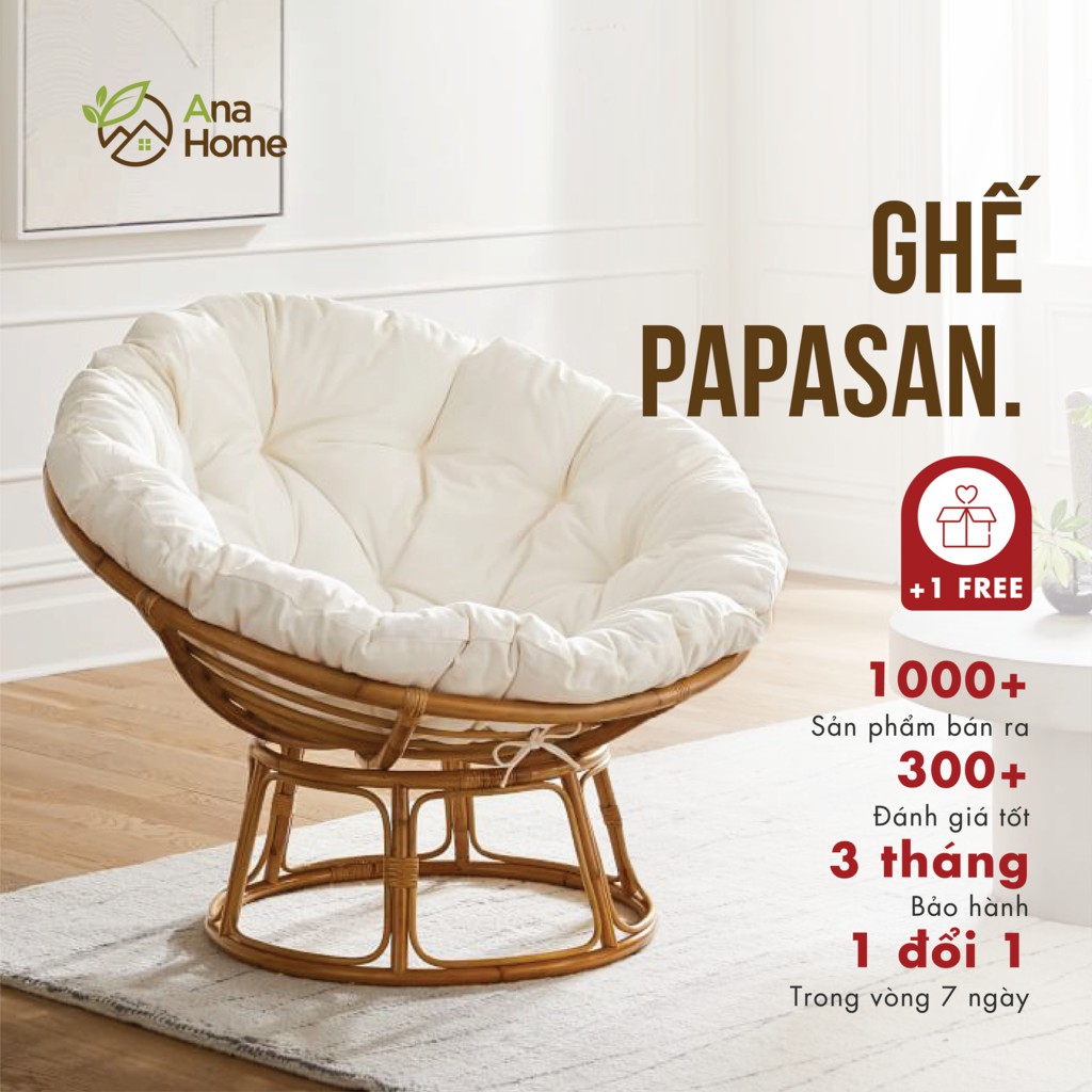 Ghế nệm tròn thư giãn Papasan phòng khách/phòng ngủ Ana home 1 mét phong cách Bắc Âu