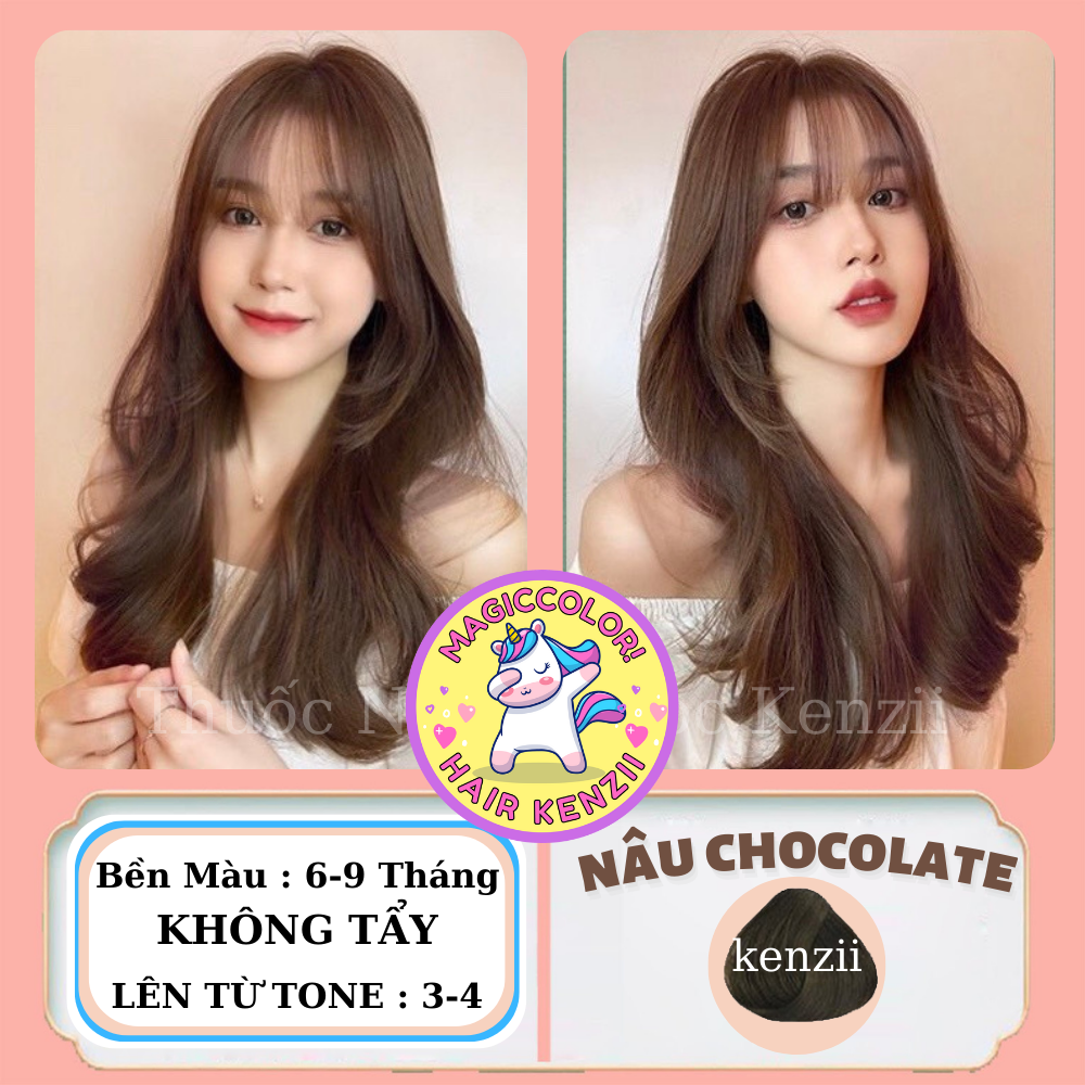 Thuốc nhuộm tóc màu nâu socola - nâu chocolate không tẩy tặng kèm oxi trợ nhuộm | thuốc nhuộm tóc tại nhà kenzii