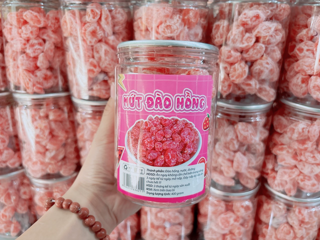 Xí muội đào hồng - ô mai đào chua ngọt hộp pet 400g - món ăn vặt ngon