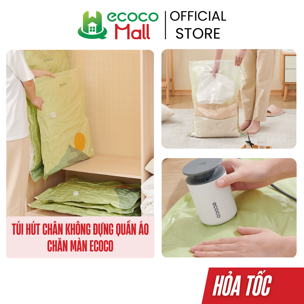 Túi hút chân không ECOCO đựng quần áo chăn màn siêu dai KÈM BƠM ĐIỆN chống ồn tiết kiệm không gian thông minh QH