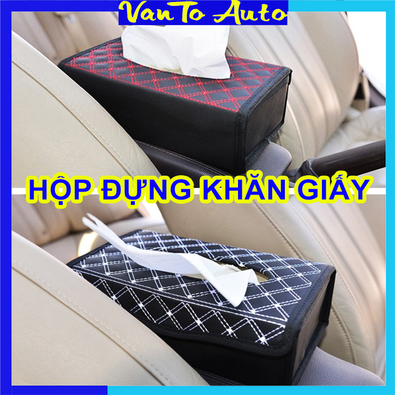 Hộp đựng khăn giấy trên ô tô, hộp đựng giấy ăn trên ô tô bằng da cao cấp