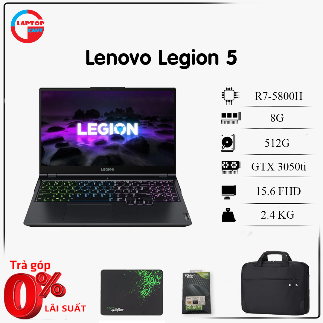 ✷ [Mới 100 ] Lenovo Legion 5 (AMD Ryzen 7-5800H 8GB 512G RTX 3050TI 4GB 15.6IN 165Hz)