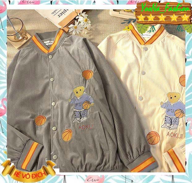Áo Khoác BoomBer Nam Nữ, Áo Khoác Nhung Form Rộng Thêu Chú Gấu Chơi Bóng Rổ Siêu Hot.Tp