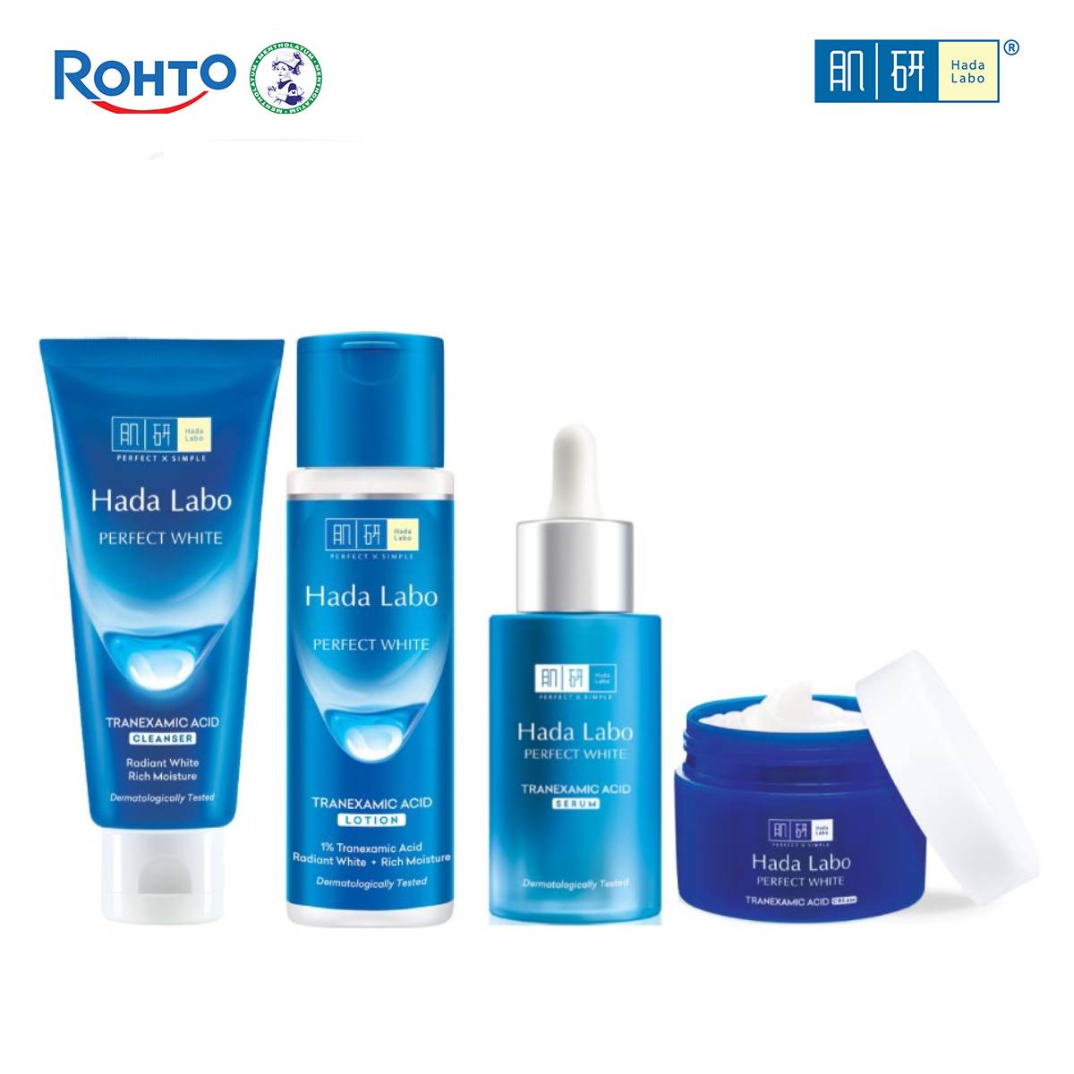 [VB] Bộ dưỡng sáng da tối ưu Hada Labo Perfect White Tranexamic Acid (Sữa rửa mặt 80g + Lotion 170mL + Serum 30mL + Kem dưỡng 50g)