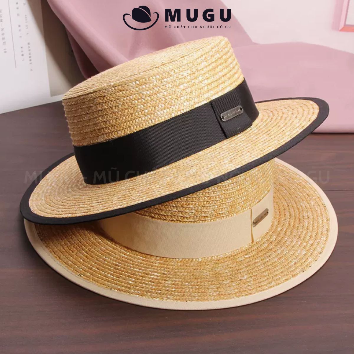 Mũ cói nữ mc47 thời trang - mũ cói rộng vành dễ phối đồ | mugu