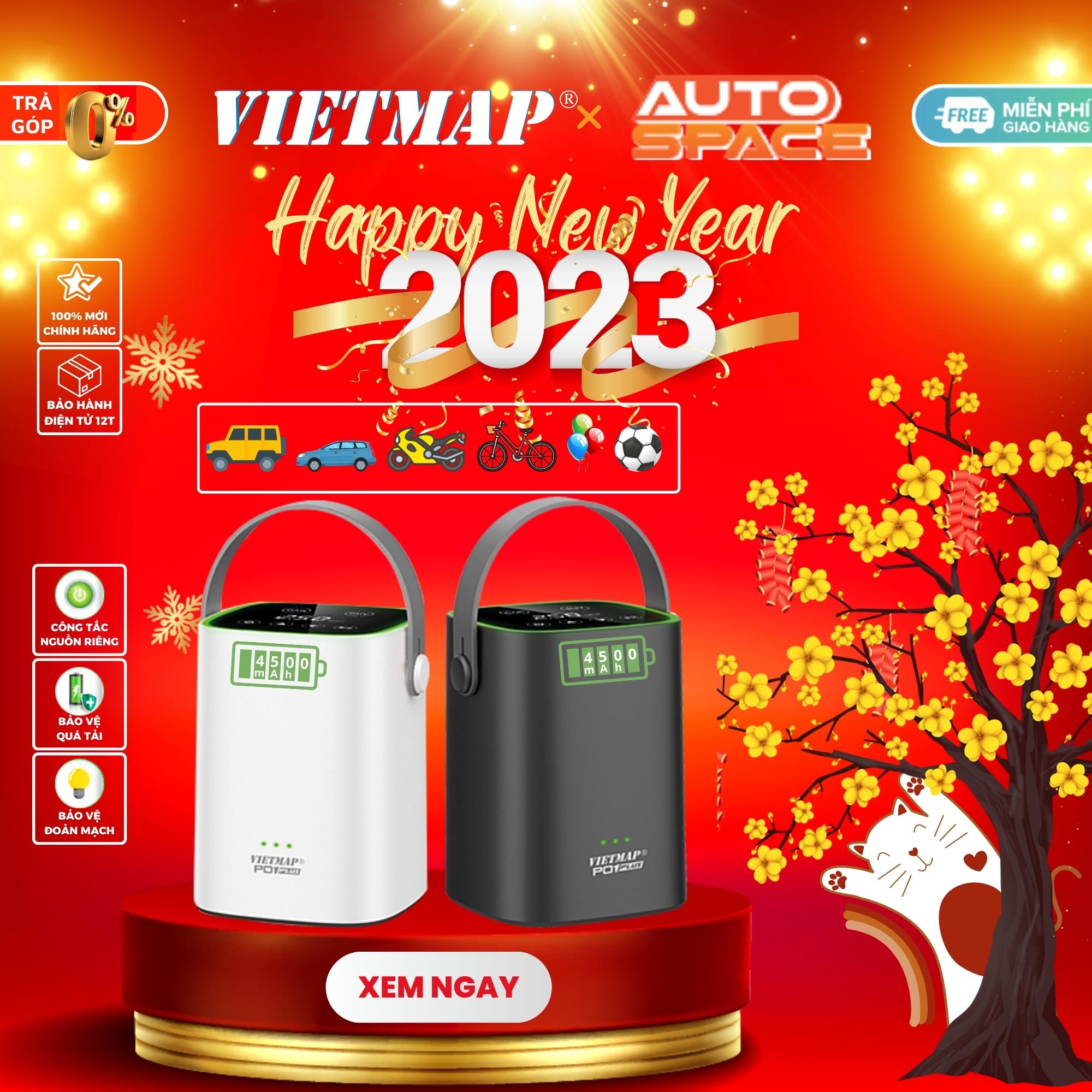 Vietmap P01 Plus - Bơm lốp di động tích hợp pin 4500mAh - Màn hình led cảm ứng - Tự động ngắt