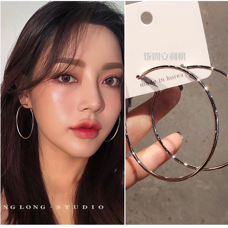 Khuyên tai bông tai nữ vòng tròn to sáng cá tính Hottrend-01