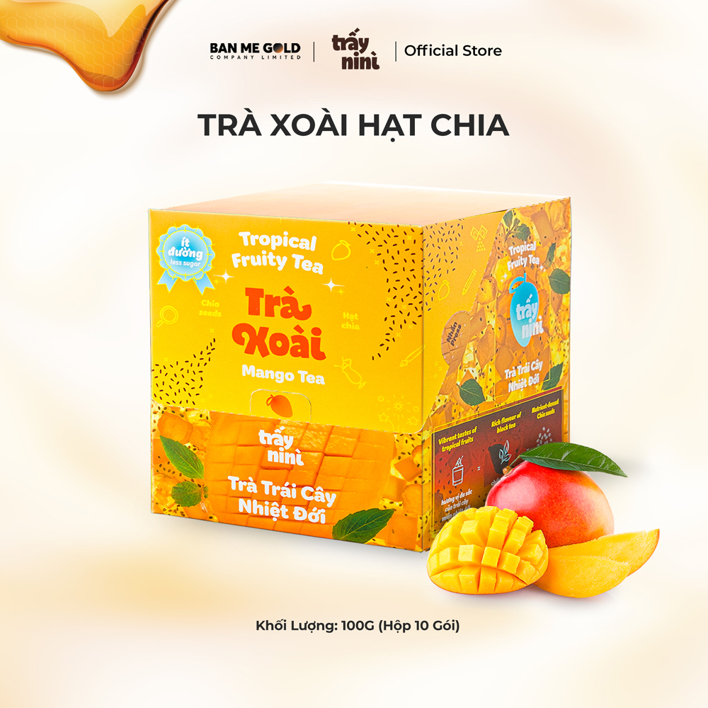 TRÀ XOÀI HẠT CHIA THANH NHIỆT - HỘP 100G (10 GÓI) - TRÀ TRÁI CÂY NHIỆT ĐỚI DETOX ÍT ĐƯỜNG BAN ME GOLD - TRẤY NINÌ