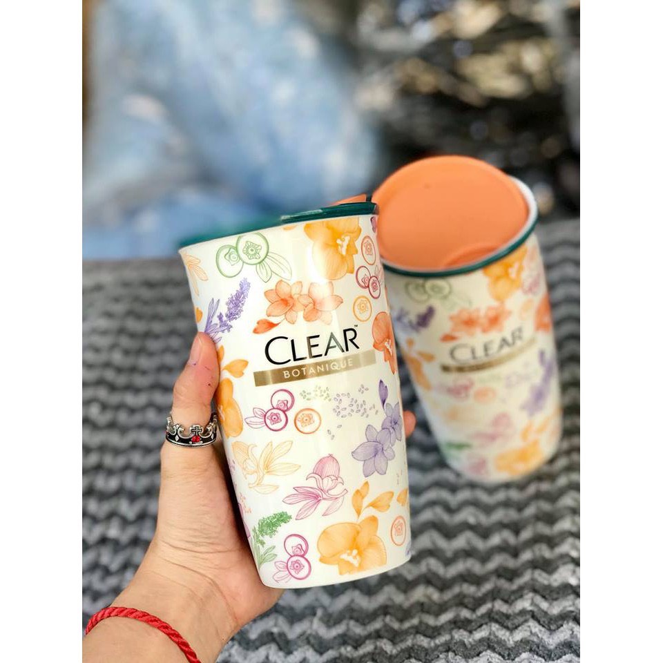 Ly sứ có nắp 550ml có họa tiết, đựng nước, cafe - hoa văn đẹp bắt mắt - km clear