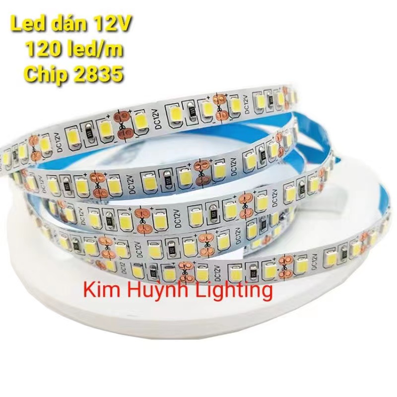 Dây đèn led dán 120 led/m, cuồn 5m chip 2835 điện áp 12v