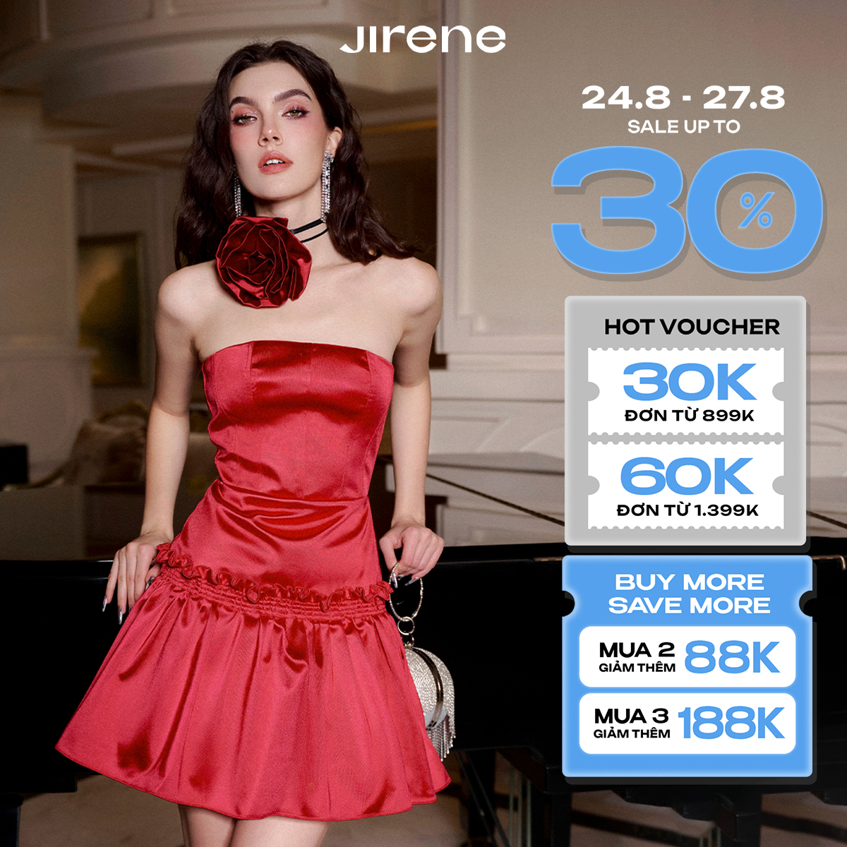 Sale up to 30% + vc 170k || sale up to 50% +vc 100k || jirene - đầm - rosie dress - jin2d09