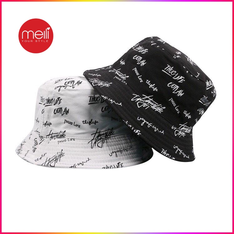 Mũ bucket vành tròn tai bèo Thuglife với 2 màu đen trắng