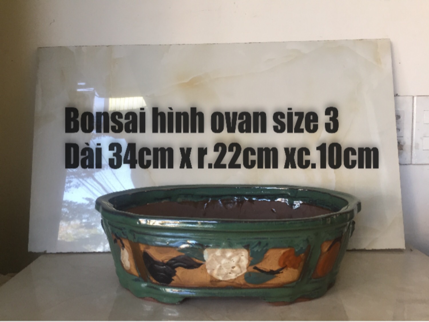 Chậu sứ bonsai cao cấp hình ovan size 3