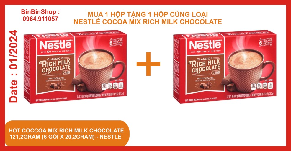[Mua 1 hộp tặng 1 hộp] Bột Cacao sữa Nestlé Hot Cocoa Mix (6 gói x 20,2gr) - Date 01/2024