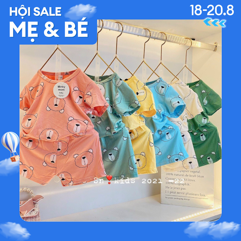 Bộ cộc tay thun lạnh in hình gấu Minky Mom siêu mềm mịn mát cho bé trai/gái