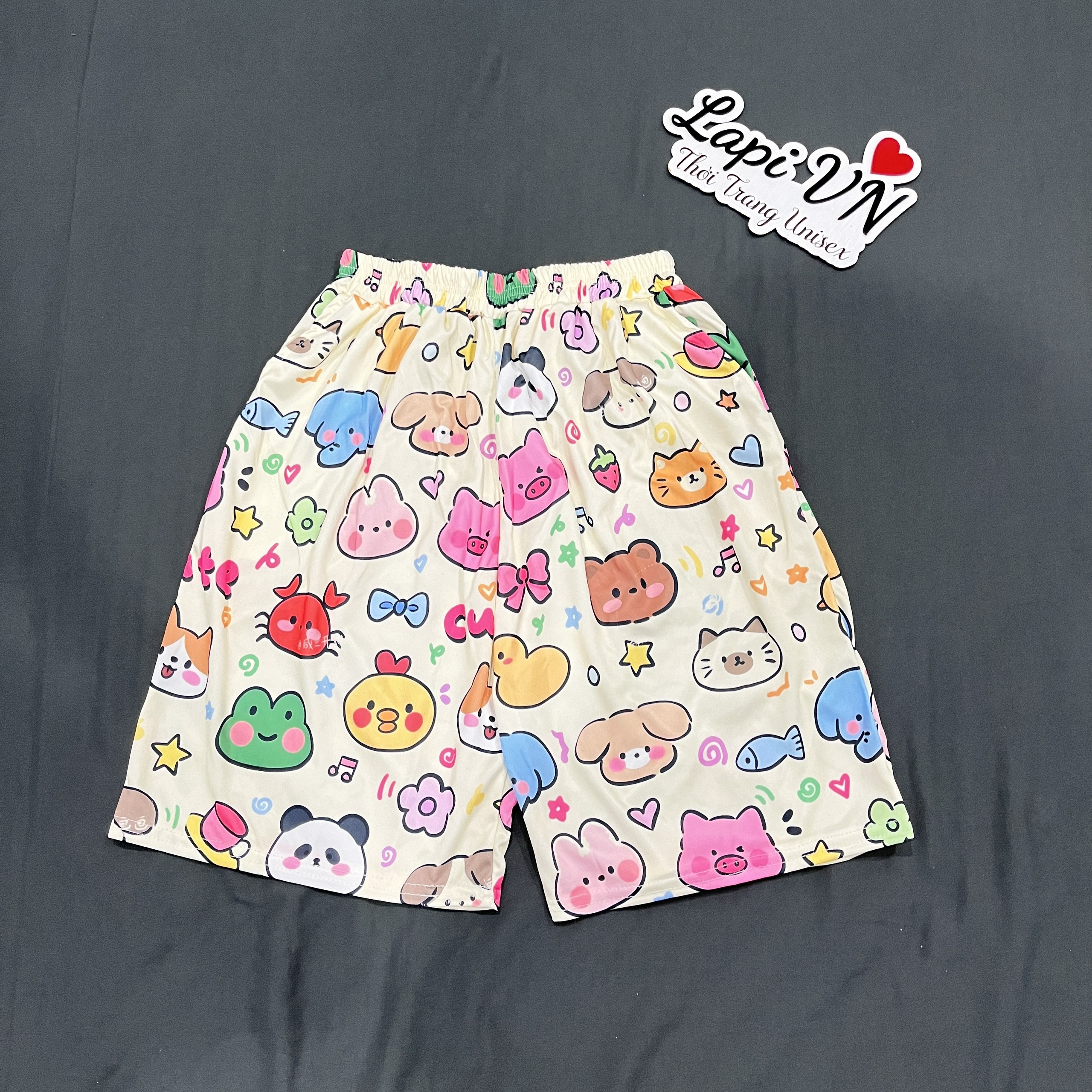 [CÓ BIGSIZE 80KG] Quần Short Mặc Nhà Unisex In Hình Anime Thú be  -Lapi VN ,FREESIZE Nam Nữ Đều Mặc Được, Thun Thể Thao Thoáng Mát