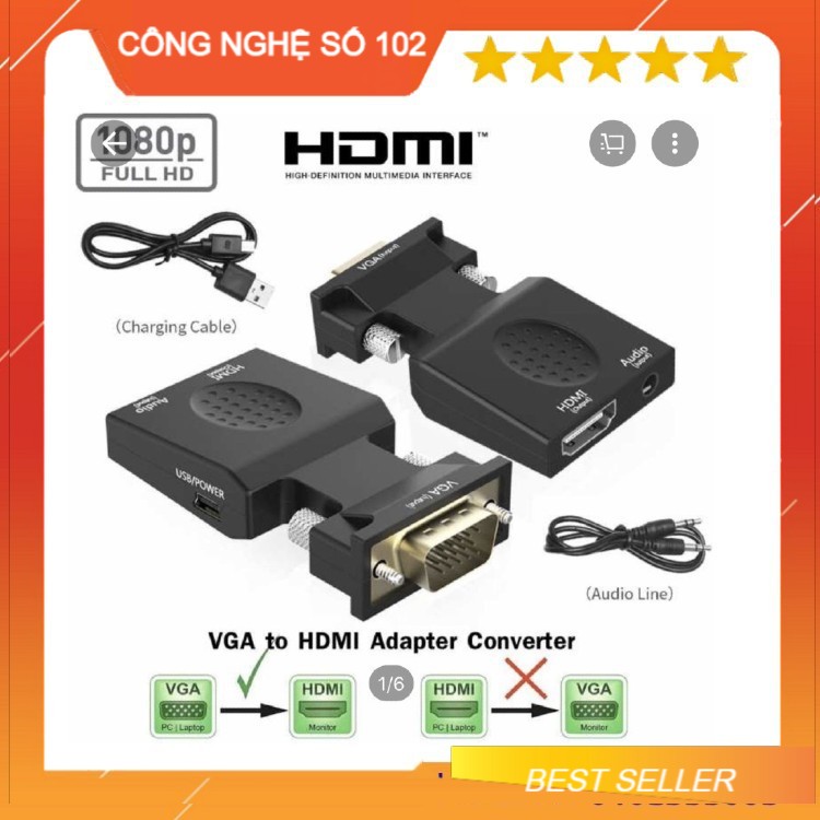 Đầu chuyển đổi vga sang hdmi có audio giá rẻ