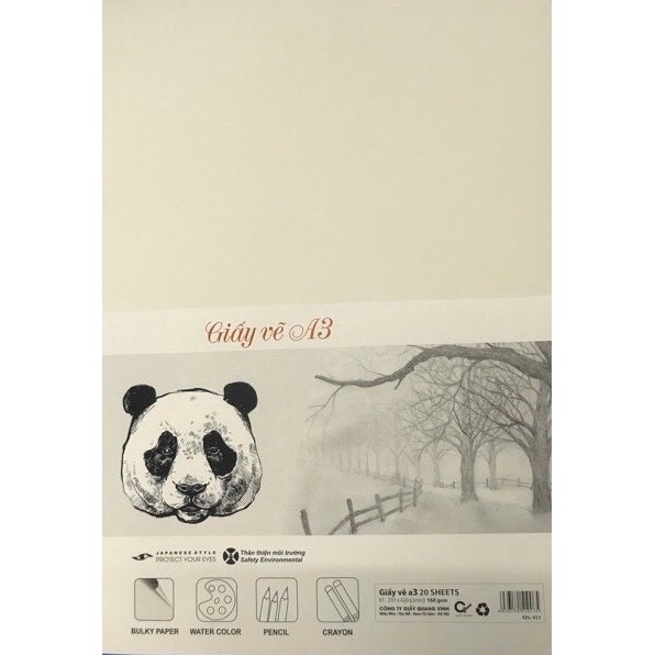 Tập 20 tờ giấy sần a3,  giấy vẽ màu nước Sakura