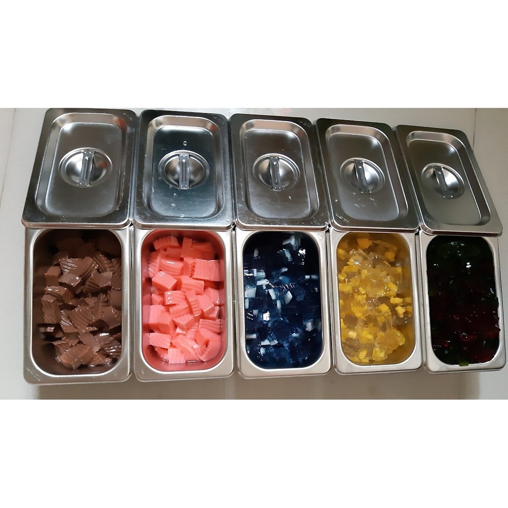 Hot-selling household goods Combo 5 Bộ Khay Inox Đựng Thạch Trà Sữa Topping GN 1/9 Các Size