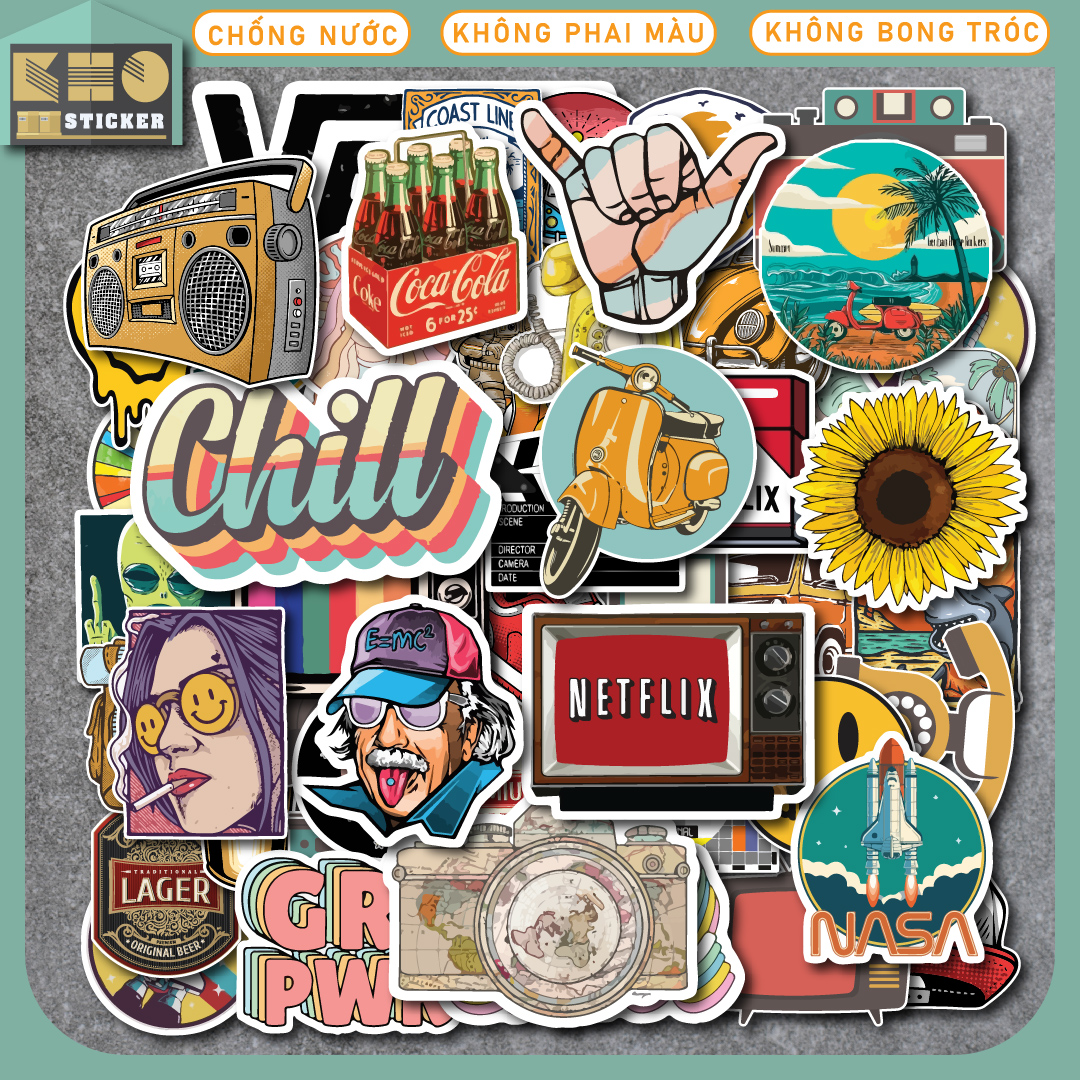 Sticker Vintage Mix chống nước sticker dán laptop, điện thoại, đàn guitar, mũ bảo hiểm, vali. MSP: NS33
