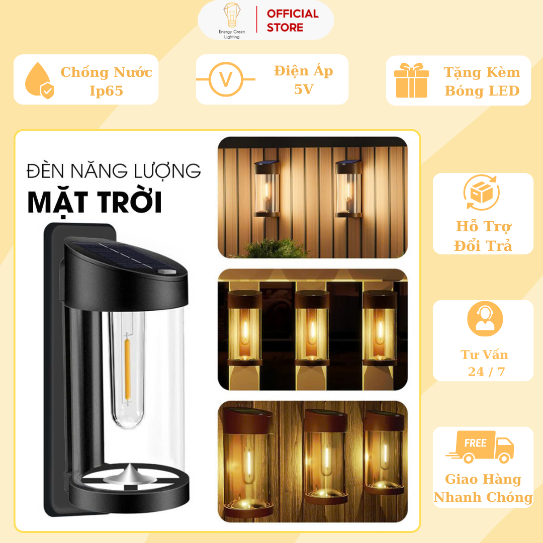 Đèn Treo Tường Retro PA06 - Sử Dụng Năng Lượng Mặt Trời - Chống Nước Ip65 - Tặng Kèm Bóng - Bảo Hành 1 Năm