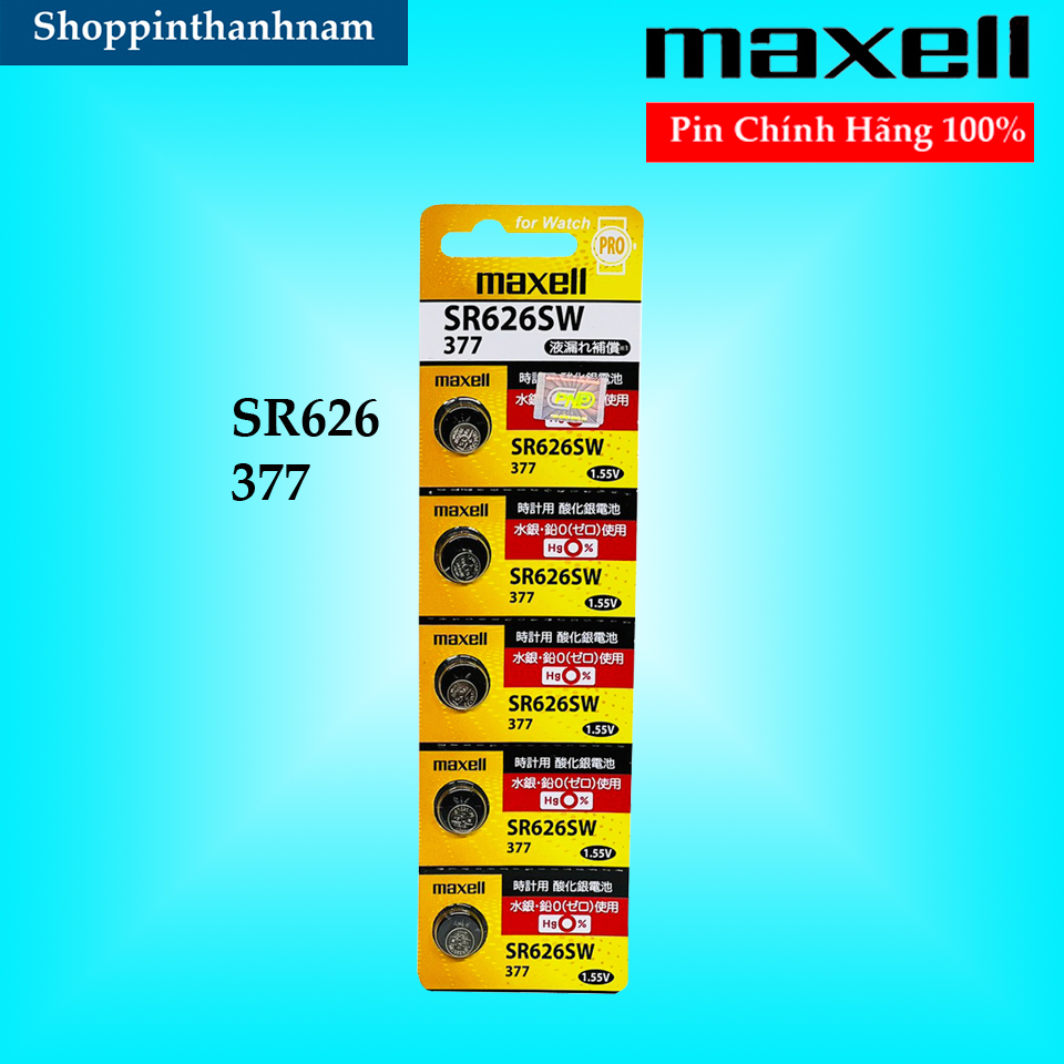 Pin SR626SW Maxell Pro 377 Vỉ 5 Viên Chính Hãng Thay Pin Đồng Hồ Đeo Tay