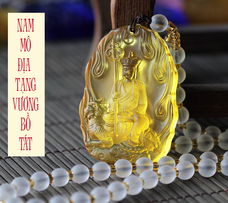 Chuỗi hạt đeo cổ mặt Phật Địa Tạng Vương Bồ Tát bằng lưu ly