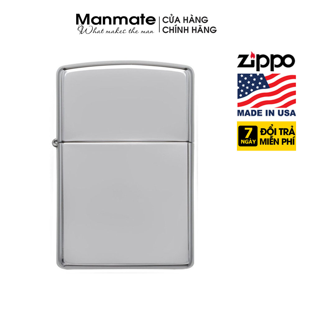 Zippo mỹ chính hãng High Polished Chrome (made in usa), trơn bóng 250 - Manmate Zippo (không bao gồm xăng)