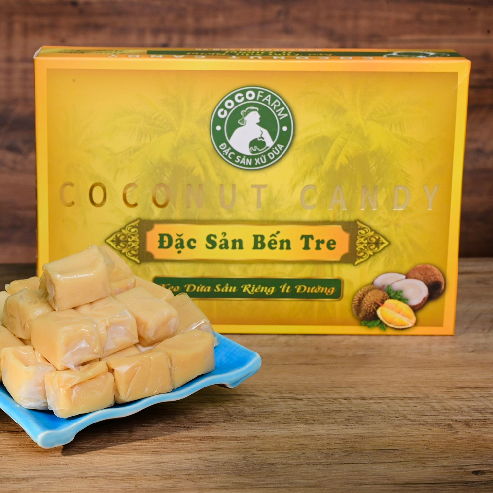 Kẹo Dừa Mềm Dẻo nguyên chất Cocofarm vị Sầu Riêng hộp 400g
