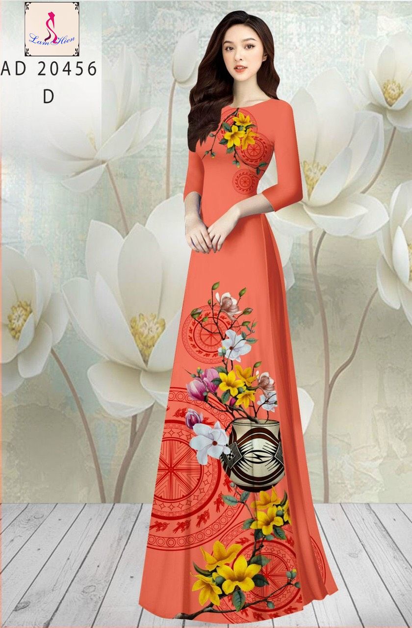 Lâm Hiền- Vải áo dài tằm ý bông in kèm quần cùng chất áo 20456