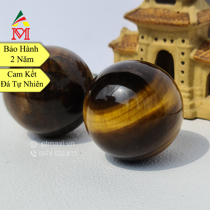 Cặp Bi Lăn Tay Đá Thạch Anh Mắt Hổ 35mm Hợp Mệnh Kim, Thổ