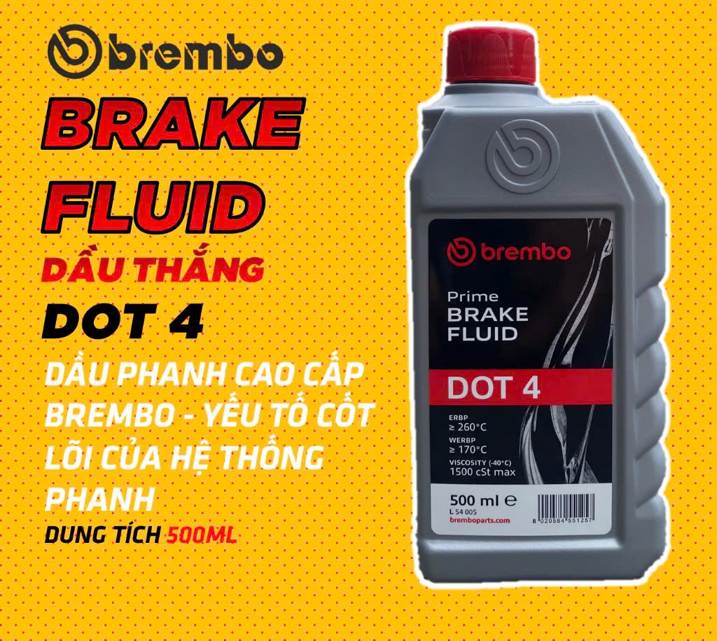 Dầu Thắng, Dầu Phanh Brembo DOT4 Premium Brake Fluid 500ml - tiêu chuẩn Châu Âu dành cho ô tô và xe máy