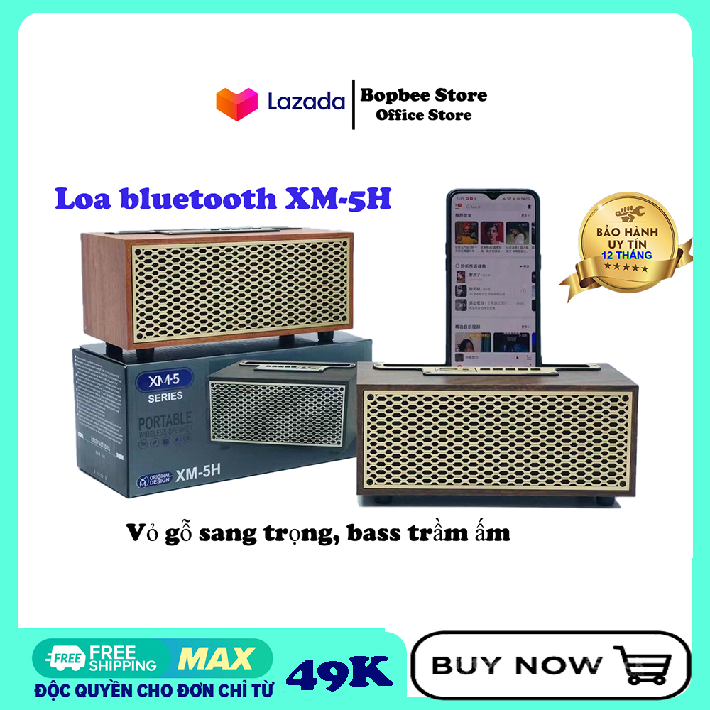 Loa Bluetooth Di Động - Loa bluetooth XM-5H - Kết nối bluetooth 4.0 - Phong cách cổ điển - Vỏ gỗ sang trọng, bass trầm ấm - Kết nối bluetooth 4.0 - Đầy đủ kết nối AUX, USB, SD card - Loa vintage tích hợp giá đỡ điện thoại