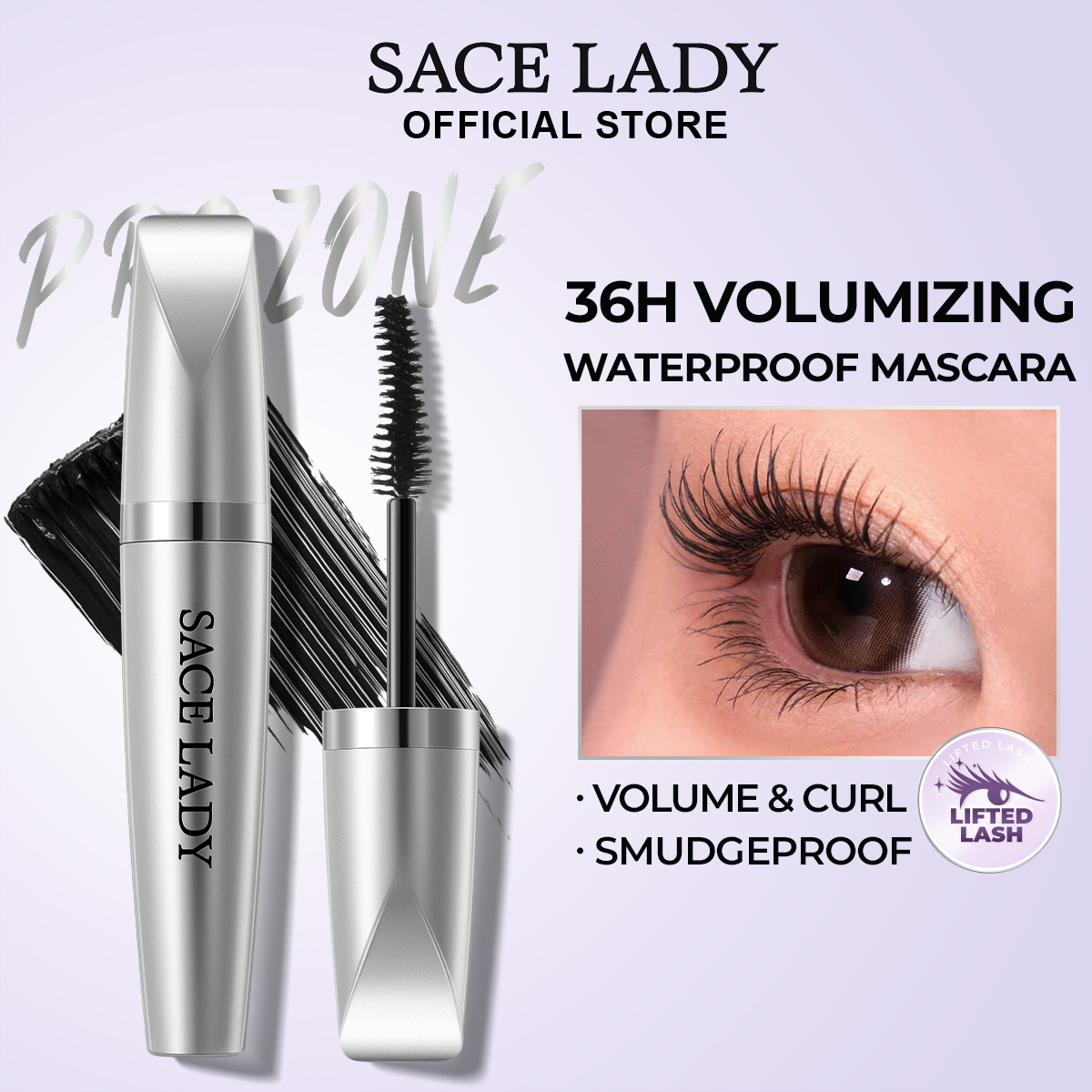 Mascara SACE LADY Volume & Curl Chống thấm nước nâng mi cả ngày Trang điểm mắt