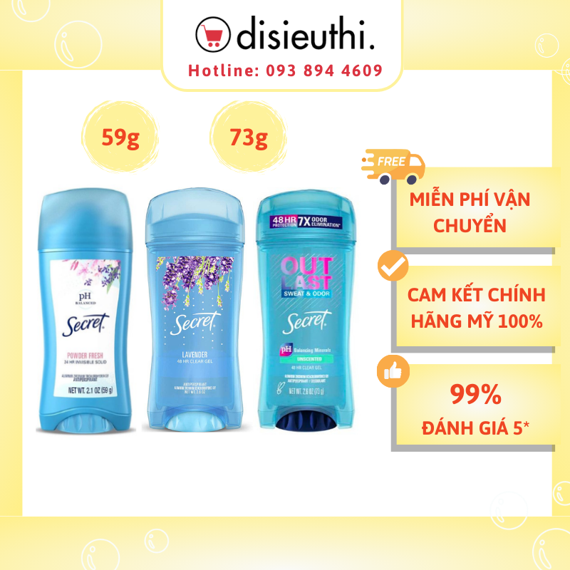 Lăn Khử Mùi Secret Dạng Gel Hương Lavender 73g khử mùi cơ thể hoàn hảo và giữ cơ thể khô thoáng suốt 48 giờ