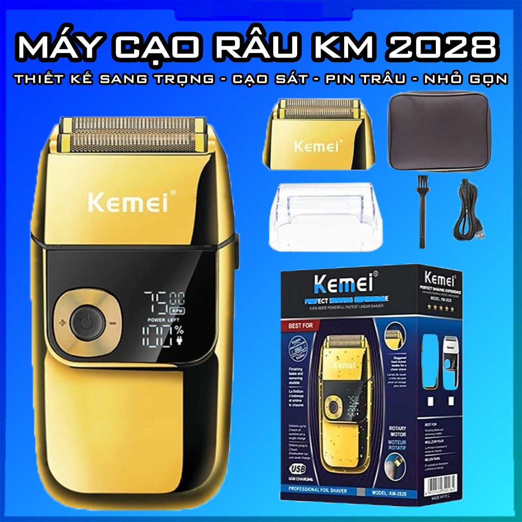 Máy Cạo Râu Kemei KM 2028 KM 2027 KM 2026 KM 2024 Chính Hãng - Máy Cạo Râu Kemei Thiết Kế Sang Trọng Tích Hợp Lưỡi Kép 3 Cấp Tốc Độ Cạo Êm Sát