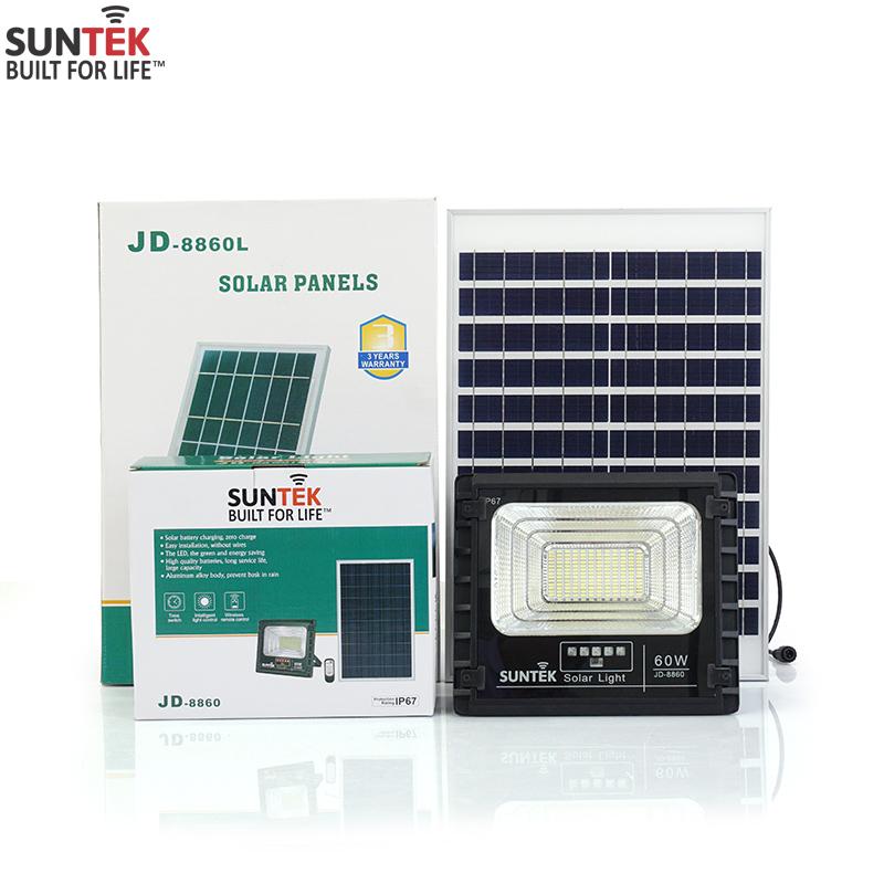 Đèn pha năng lượng mặt trời suntek led solar light jd-8860 60w - chiếu sáng 24 giờ | tuổi thọ 7-8 năm | chống nước/bụi/sét | tự động bật/tắt | điều khiển từ xa - hàng chính hãng - bảo hành 3 năm 1 đổi 1