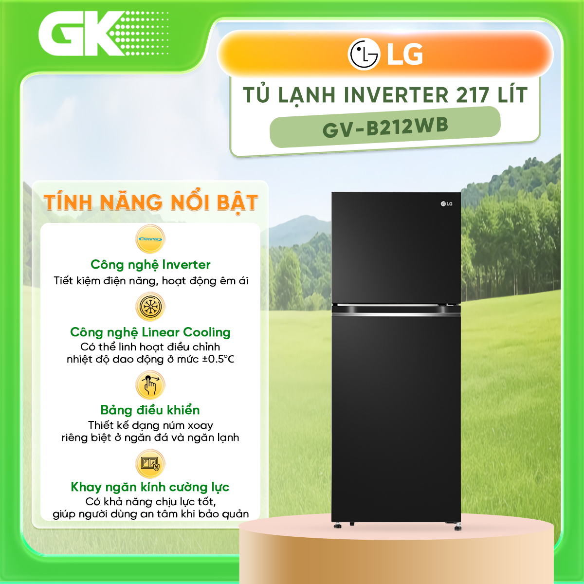 Tủ lạnh LG Inverter 217 Lít GV-B212WB - GIAO TOÀN QUỐC - FREESHIP HCM