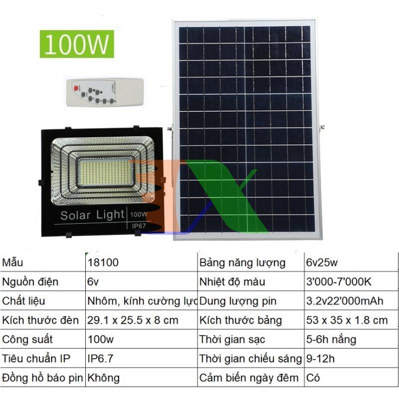 Đèn led năng lượng mặt trời SUN-18100 100W, Đèn năng lượng mặt trời IP 67, Đèn năng lượng mặt trời chất lượng cao + Pin li-ion + Pin năng lượng mặt trời + điều khiển từ xa